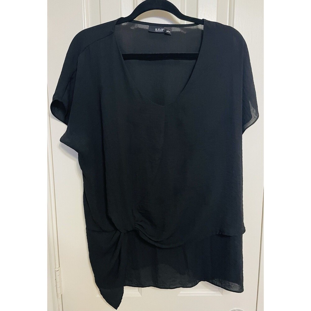 a.n.a. A New Approach Women's Blouse Black Knot Top Size Large